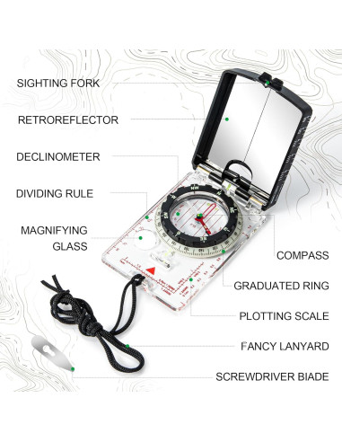 Brújula de Alta Precisión Nihtdoy con Espejo y Cordón