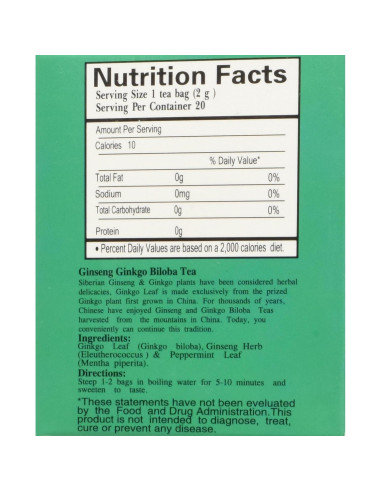 Té de Ginseng y Ginkgo Biloba Royal King - 20 Bolsas