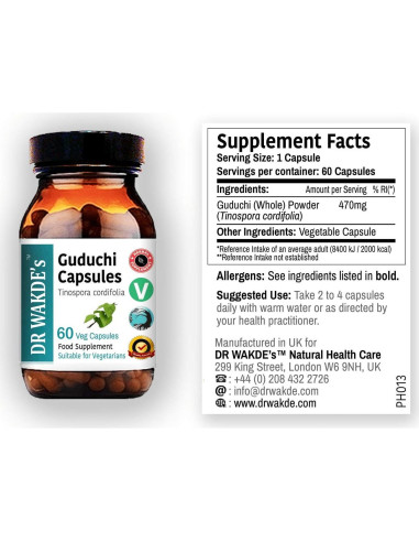 Cápsulas Guduchi DR WAKDE 60 Veganas 500mg Suplemento Natural