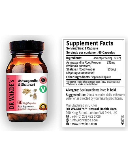 Cápsulas de Ashwagandha y Shatavari DR WAKDE - 60 Veganas