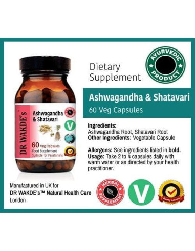 Cápsulas de Ashwagandha y Shatavari DR WAKDE - 60 Veganas