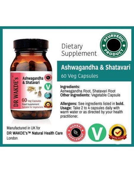 Cápsulas de Ashwagandha y Shatavari DR WAKDE - 60 Veganas