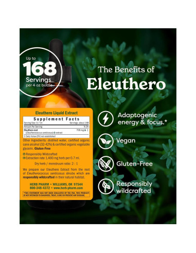 Extracto Líquido de Eleuthero Herb Pharm 118 ml - Energía y Resistencia