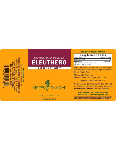 Extracto Líquido de Eleuthero Herb Pharm 118 ml - Energía y Resistencia
