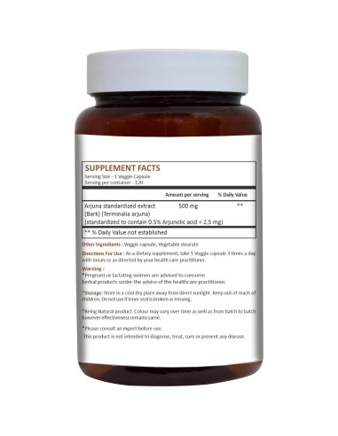Cápsulas de Arjuna Herbal Hills 120 unidades 500 mg Suplemento