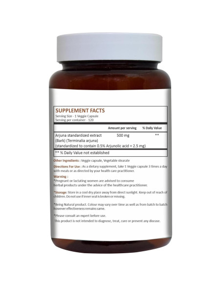 Cápsulas de Arjuna Herbal Hills 120 unidades 500 mg Suplemento