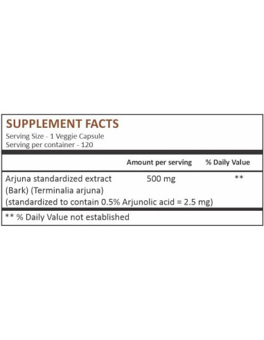 Cápsulas de Arjuna Herbal Hills 120 unidades 500 mg Suplemento
