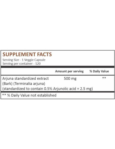 Cápsulas de Arjuna Herbal Hills 120 unidades 500 mg Suplemento