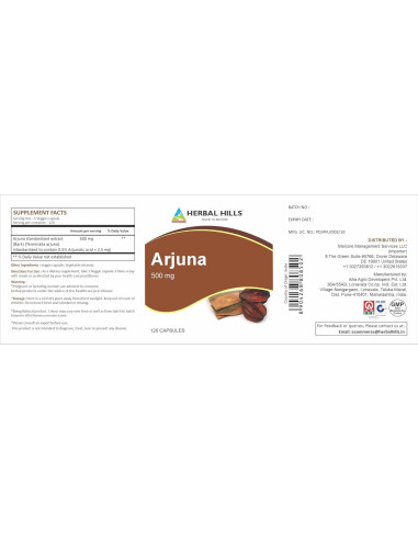 Cápsulas de Arjuna Herbal Hills 120 unidades 500 mg Suplemento