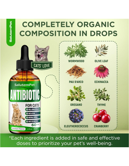 Antibiótico Natural para Gatos SalutemPet 60 ml - Infecciones y Alergias