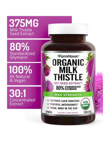Cápsulas de Cardo Mariano Orgánico FarmHaven 240 Unidades