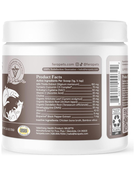 Suplemento Hepático Fera Pet Organics para Perros y Gatos - 60 Cucharadas