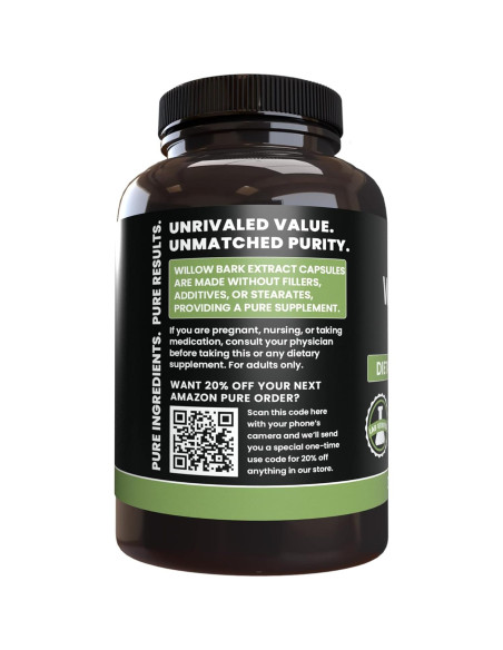Cápsulas de Extracto de Corteza de Sauce Pure Original 365 Unidades