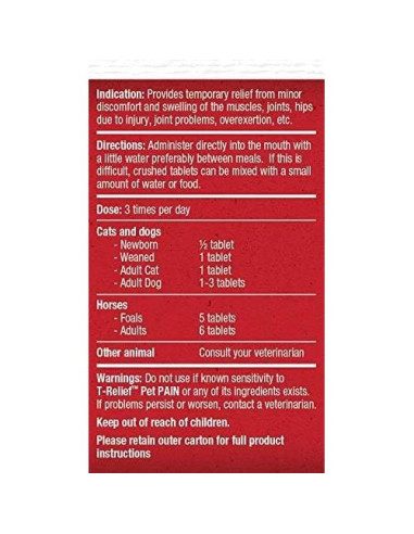 T-Relief Alivio Natural para Mascotas Arnica 90 Tabletas