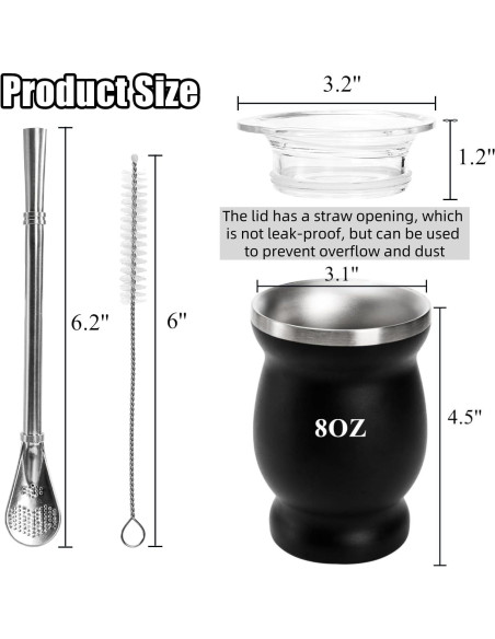 Kit Taza de Yerba Mate Cididu 8 Oz Acero Inoxidable Doble Pared