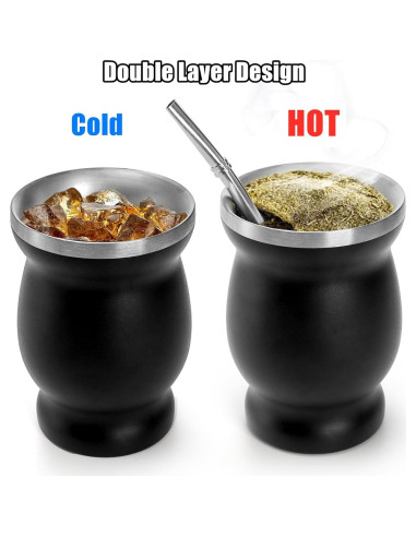 Kit Taza de Yerba Mate Cididu 8 Oz Acero Inoxidable Doble Pared