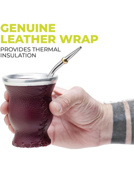 Conjunto de Gourd de Yerba Mate BALIBETOV de Vidrio y Cuero