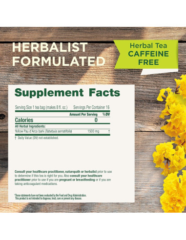 Té Herbal Pau d'Arco Amarillo Tradicionales Medicinales 16 Bolsitas