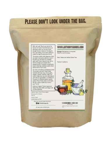 Hojas de Tomillo Secas Orgánicas Anthony's 227 g Sin Gluten