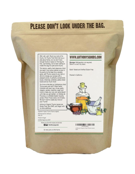 Hojas de Tomillo Secas Orgánicas Anthony's 227 g Sin Gluten
