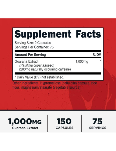 Suplemento de Guaraná Primal 1000 mg - 150 Cápsulas