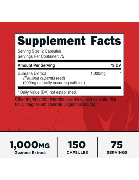 Suplemento de Guaraná Primal 1000 mg - 150 Cápsulas