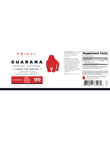 Suplemento de Guaraná Primal 1000 mg - 150 Cápsulas