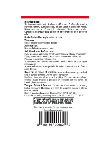 Jarabe Esencial de Berro y Cebolla Rábano Essential Products 227 g