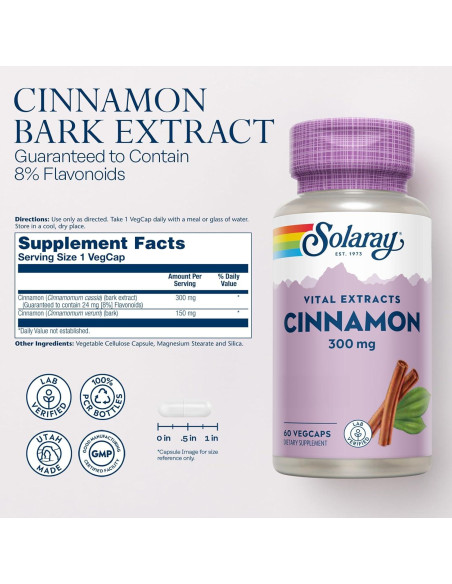 Extracto de Canela Solaray 300mg - 60 VegCaps Antioxidantes