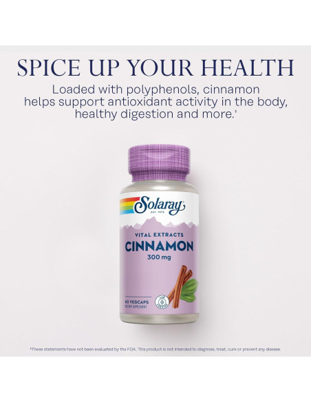 Extracto de Canela Solaray 300mg - 60 VegCaps Antioxidantes