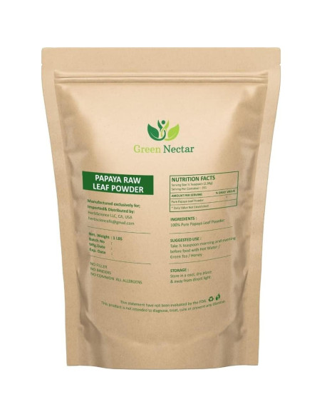 Polvo de Hojas de Papaya Green Nectar 454g - No OGM