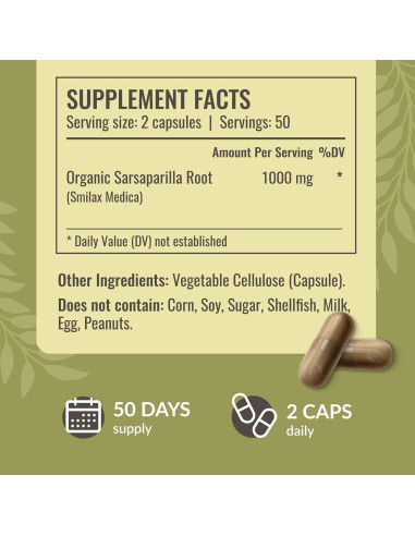 Cápsulas de Sarsaparilla Herbamama 1000mg - 100 unidades