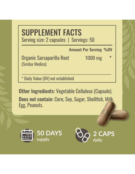 Cápsulas de Sarsaparilla Herbamama 1000mg - 100 unidades