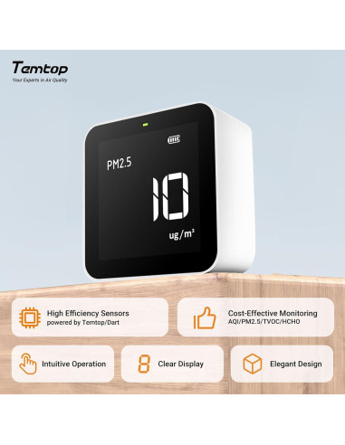Monitor de Calidad del Aire Temtop M10 - PM2.5, AQI, TVOC, HCHO