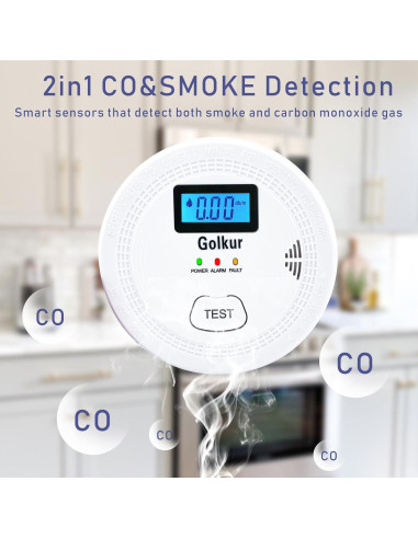 Detector de Humo y Monóxido de Carbono Golkur WJ-SC9120b