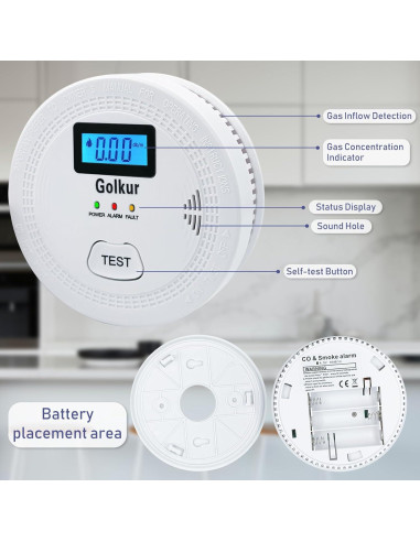 Detector de Humo y Monóxido de Carbono Golkur WJ-SC9120b