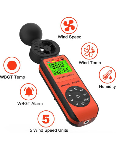 Medidor de Estrés Térmico BTMETER BT-881W Anemómetro Digital