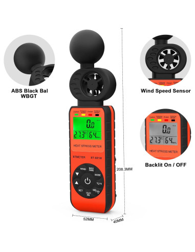 Medidor de Estrés Térmico BTMETER BT-881W Anemómetro Digital