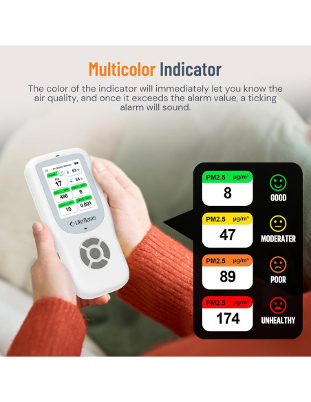 Monitor de Calidad del Aire LifeBasis 11-en-1 con Alarma - Blanco