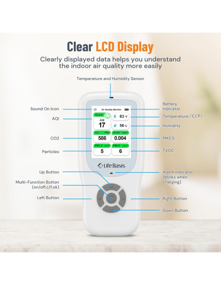 Monitor de Calidad del Aire LifeBasis 11-en-1 con Alarma - Blanco