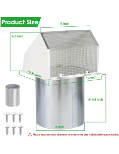 Cubierta de Ventilación de Pared JYINCPED 8" Acero Galvanizado 2