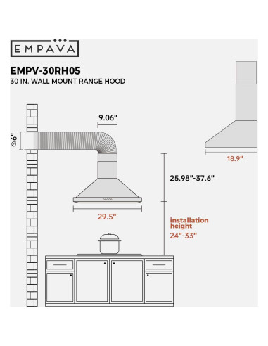Campana Extractora Empava 76 cm Montada en Pared 400 CFM