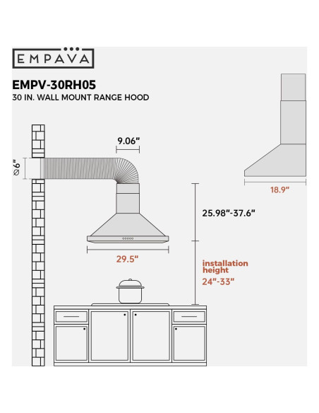 Campana Extractora Empava 76 cm Montada en Pared 400 CFM