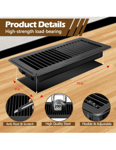 Registro de Piso 10x25 cm WAWINY 6 Pzas Acero Negro Ajustable 2