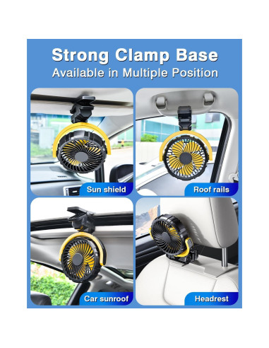 Ventilador de Coche HIYJEN 5V USB Batería 2000mAh Silencioso