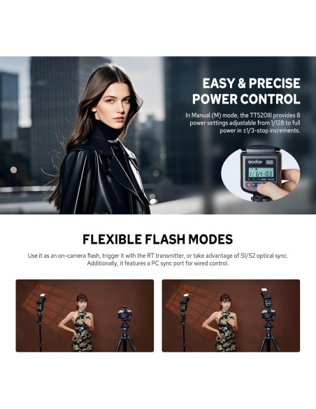 Flash Godox TT520III Universal Manual GN33 para Cámara