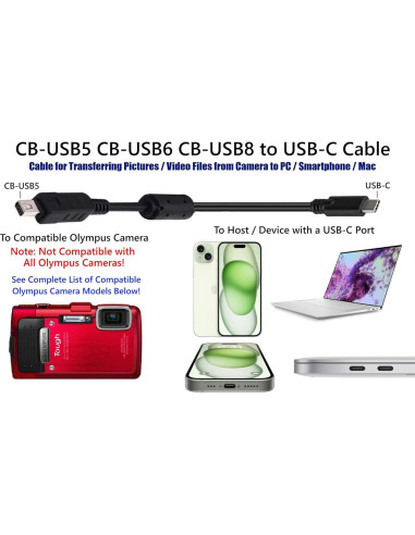 Cable USB-C a CB-USB5/CB-USB6 para cámaras Olympus 1.37m