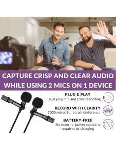 Kit de micrófono lavalier dual Purple Panda - 2 micrófonos 1.5m 2