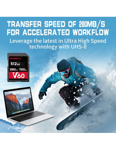 Tarjeta SD 512GB UHS-II V60 U3 Clase 10 Alta Velocidad