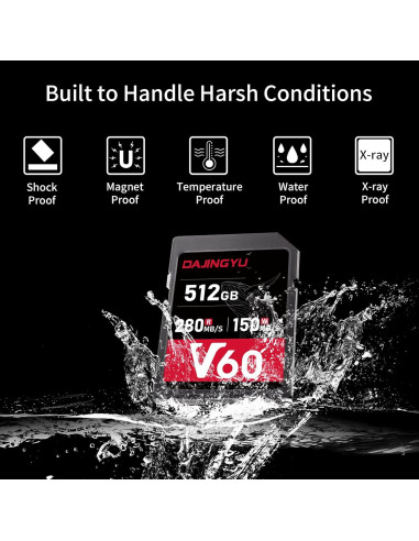 Tarjeta SD 512GB UHS-II V60 U3 Clase 10 Alta Velocidad